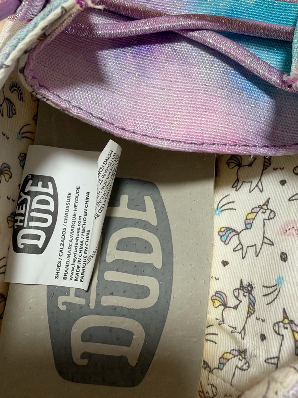 Hey Dude Kids Unicorn Slip-On Shoes in Purple and Blue Gradient